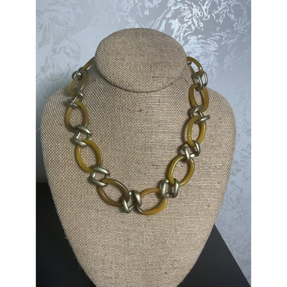 Talbots Mustard Yellow Acrylic & Silver-Tone Link Necklace With Chain Extender - Picture 1 of 4